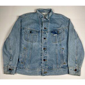 Vintage Lee Men XL Made in USA Light Wash Denim Trucker Jacket 80's